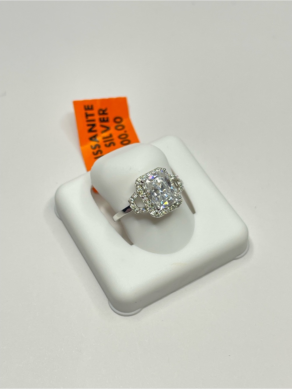 Cushion-Cut Silver Halo with Moissanite Ring